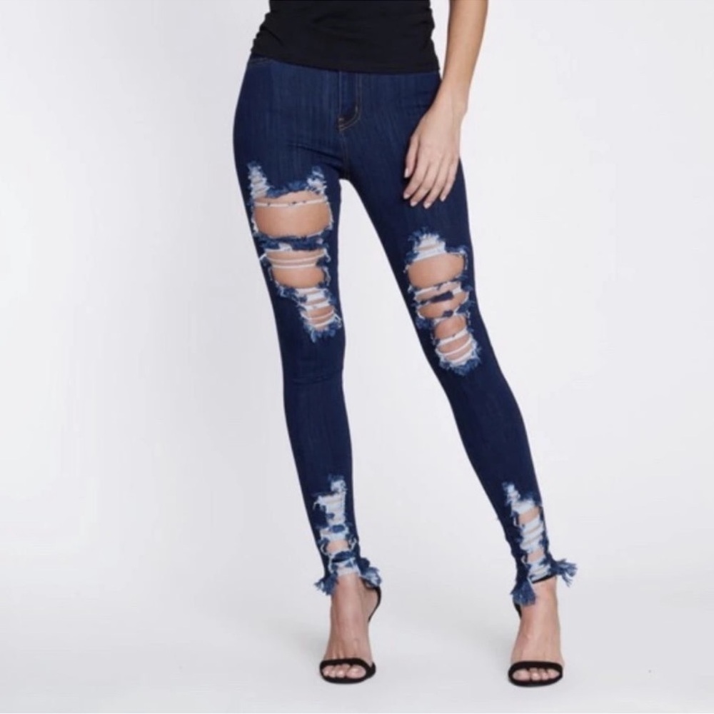 Vibrant M.I.U Dark Blue High Waist Distressed Skinny Jeans Size 1